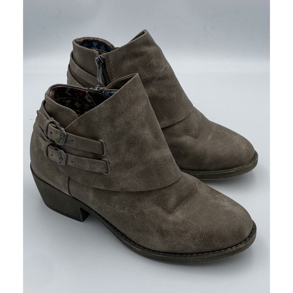 X-Appeal Taupe Ankle Bootie Buckle Zip Women's Size 6 Synthetic Block Heel